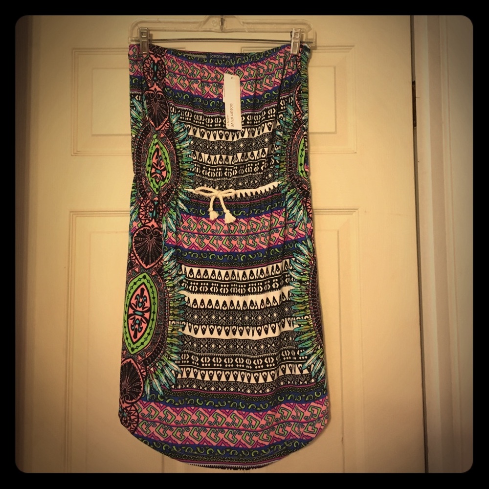 Ocean Drive Strapless Mini Dress Cover Up Tribal