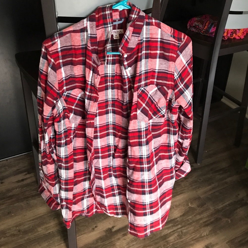 Red and white flannel button down