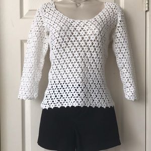 Ann Taylor Handknit White Floral Sweater