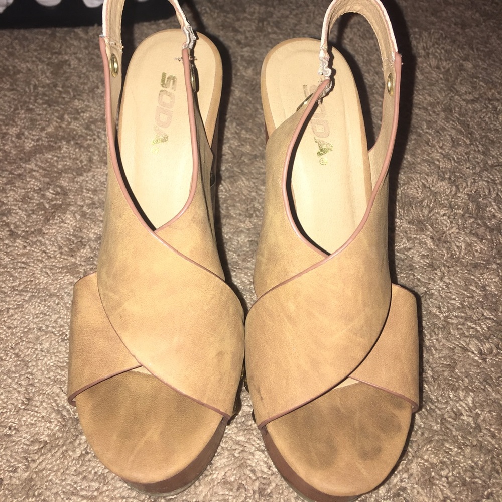 Strap tan wedges