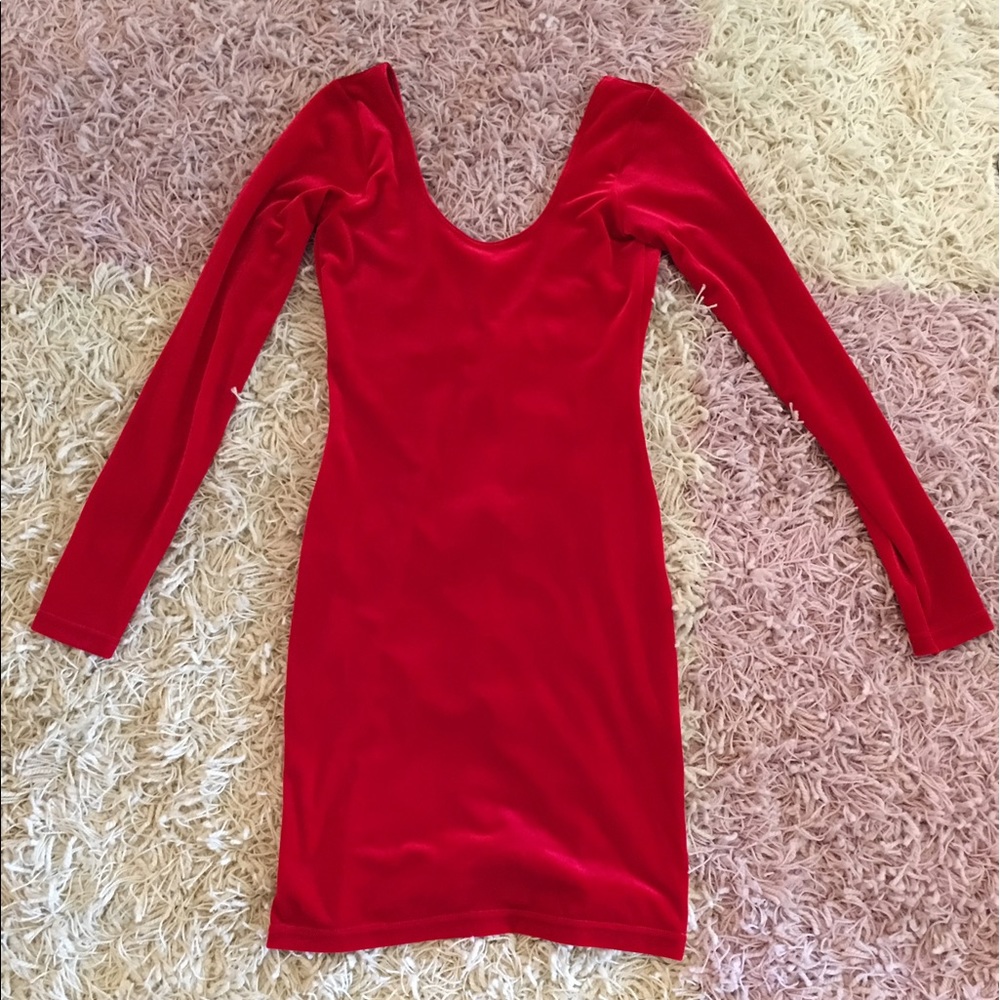 RED velvet long sleeved mini dress