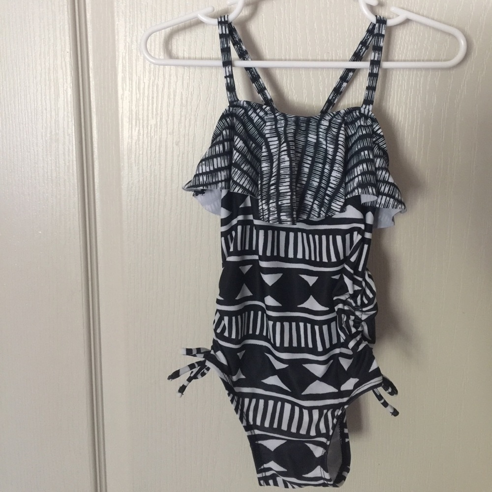 Stylish Aztec-print toddler girl 1-piece swimsuit.