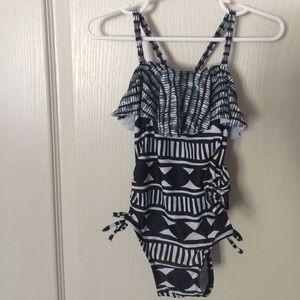 Stylish Aztec-print toddler girl 1-piece swimsuit.