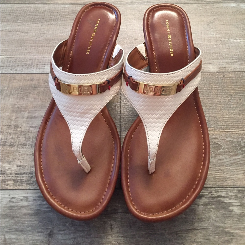 White Tommy sandal wedges