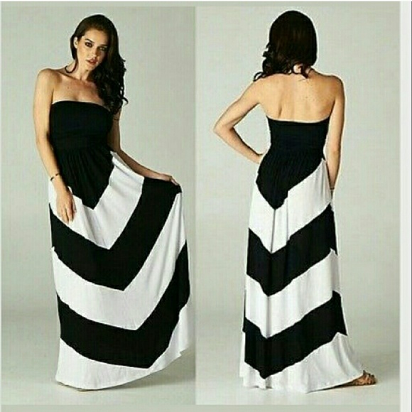 Black & Grey chevron strapless maxi dress Charcoal - Picture 2 of 2