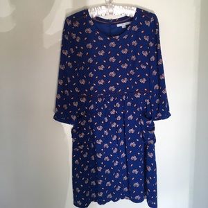 Boden Easy Pocket Sailor Blue Maple Leaf Dress