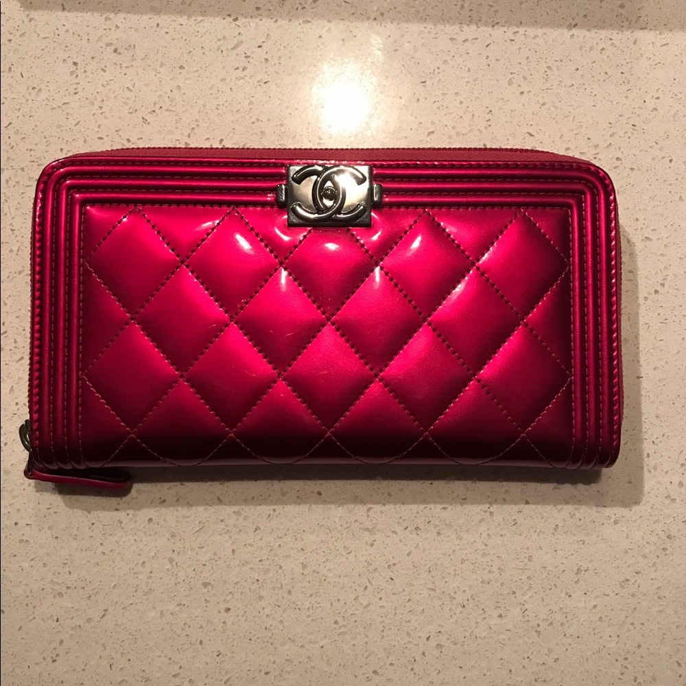 Authentic CHANEL Pink Zippy Patent Leather Wallet