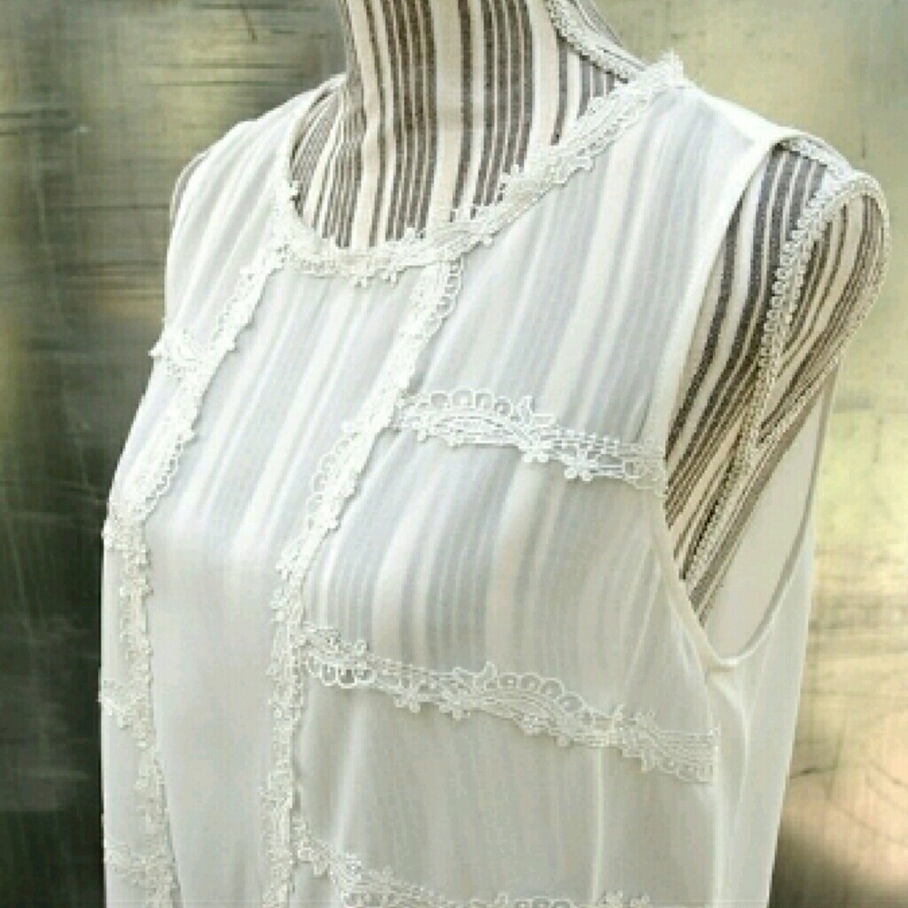 HP!😎💛F21 Sheer White Tank w/ Lace Trim