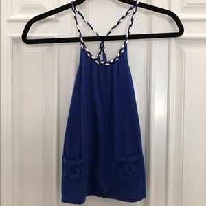 Girls navy Braided Tank Top with pockets
