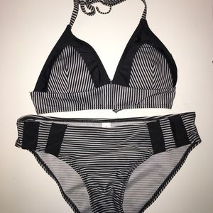 Black + White Stripe Bikini Set