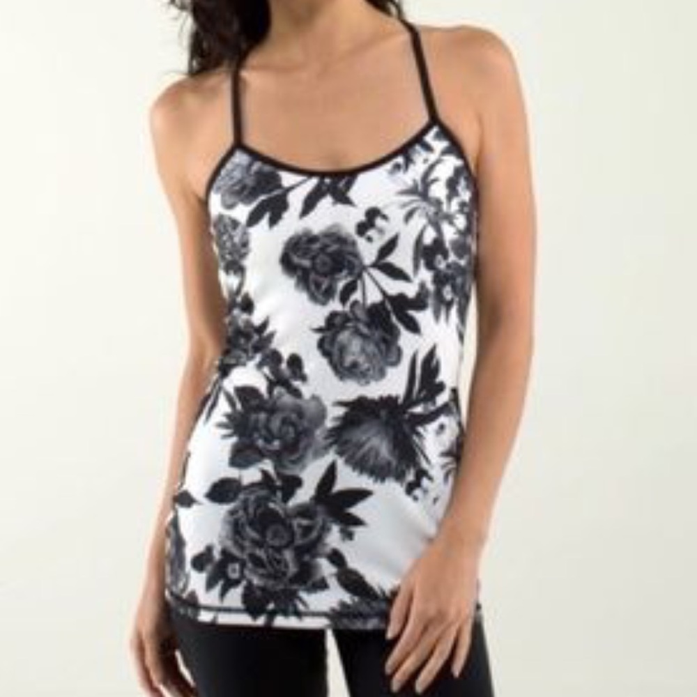 Lululemon Power Y Tank Brisk Bloom Black White - Picture 1 of 7