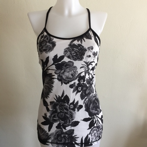 Lululemon Power Y Tank Brisk Bloom Black White - Picture 3 of 7