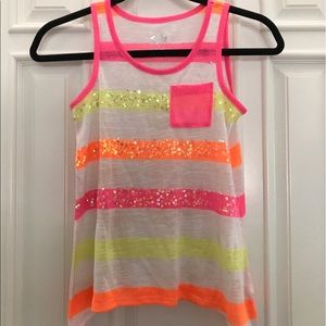 Justice pink, yellow and orange sequin stripe top