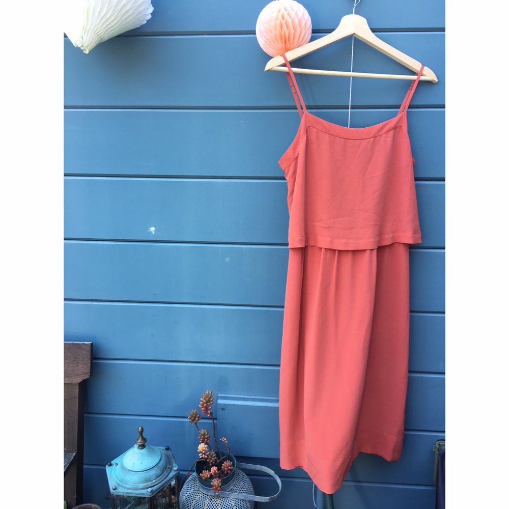 Coral Silk Midi Dress
