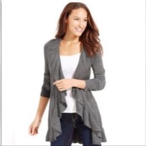 Express Grey Ruffle Cardigan