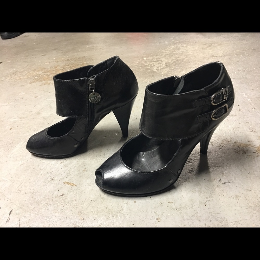 Miss Sixty Black Leather Booties Heels