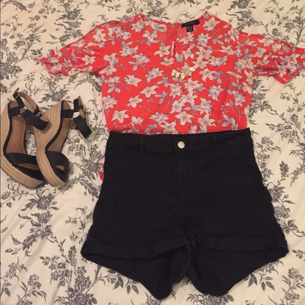 High-waisted black denim shorts -- size 12