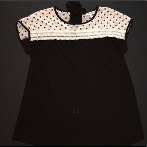 Black and white lace and dots top