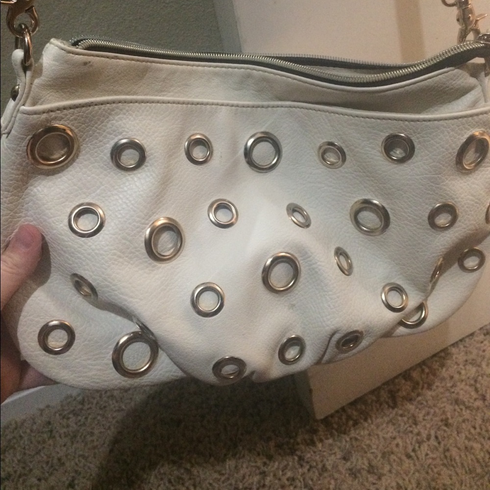 White and gold cross body purse