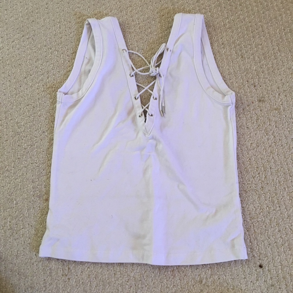 Nasty Gal cut out lace up white tank top