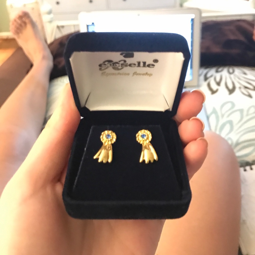 GOLD BLUE RIBBON EARRINGS