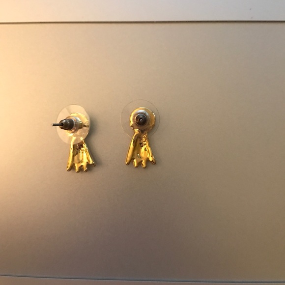 GOLD BLUE RIBBON EARRINGS - Picture 2 of 2