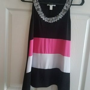 Black, pink, and white dressy tank top