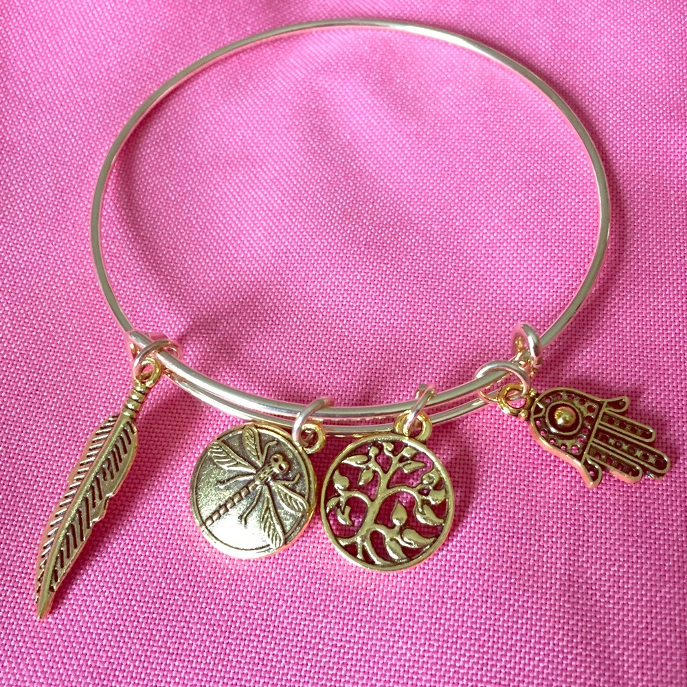 BOGO Gold charm bangle bracelet Hamsa tree of life