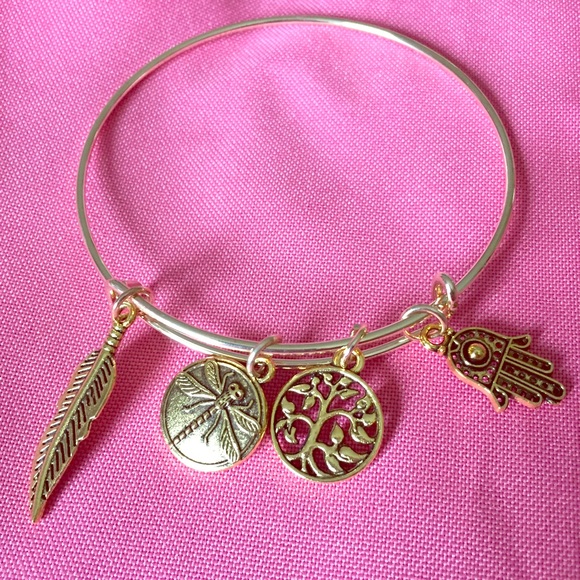 BOGO Gold charm bangle bracelet Hamsa tree of life - Picture 1 of 3