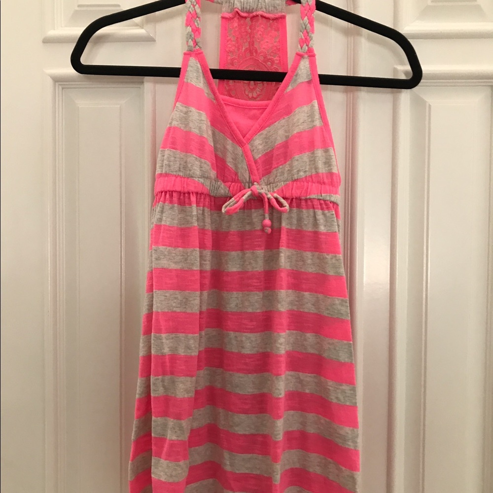 Justice pink and gray striped dress/swim cover