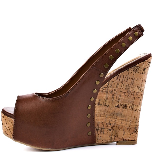 NIB Cognac Studded Cork Platform Towering Wedge - Picture 4 of 5