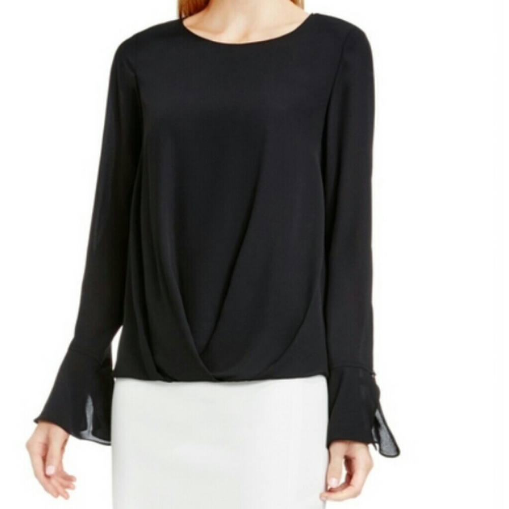 Vince Camuto Drape-front Flutter-cuff Blouse