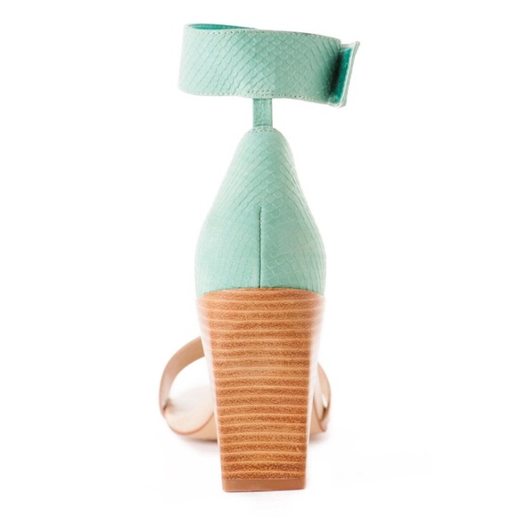 Teal Snakeskin Print Minimalist Block Heel Sandal - Picture 3 of 4