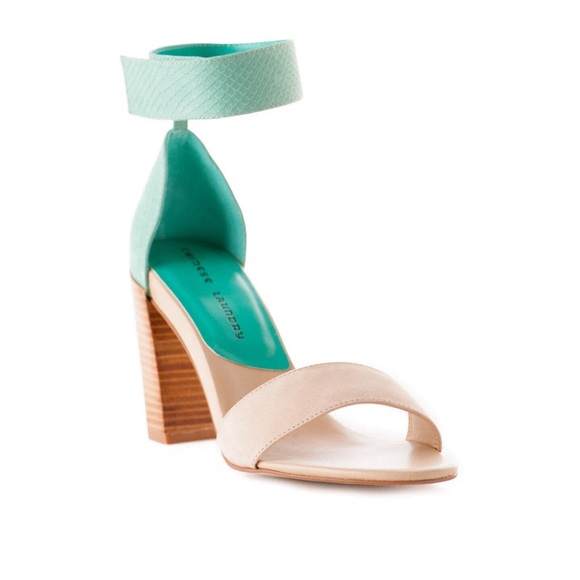 Teal Snakeskin Print Minimalist Block Heel Sandal - Picture 4 of 4