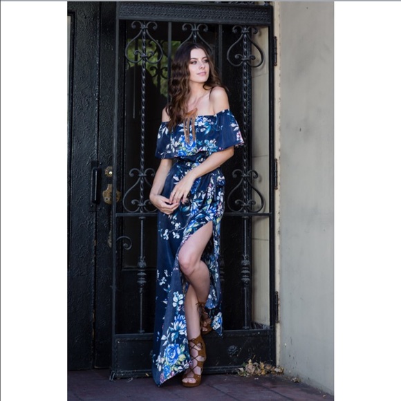 Off The Shoulder Maxi Dress - Navy Floral - Picture 4 of 7