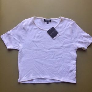 Ribbed White Short Sleeve Crop Top