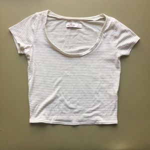 Hollister White/Cream & Gray Striped Crop Top