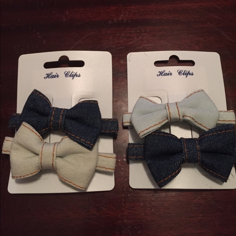NWT - Denim Little Toddler Clip Bows, 2 Packs