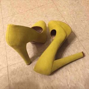 Yellow chunky heels