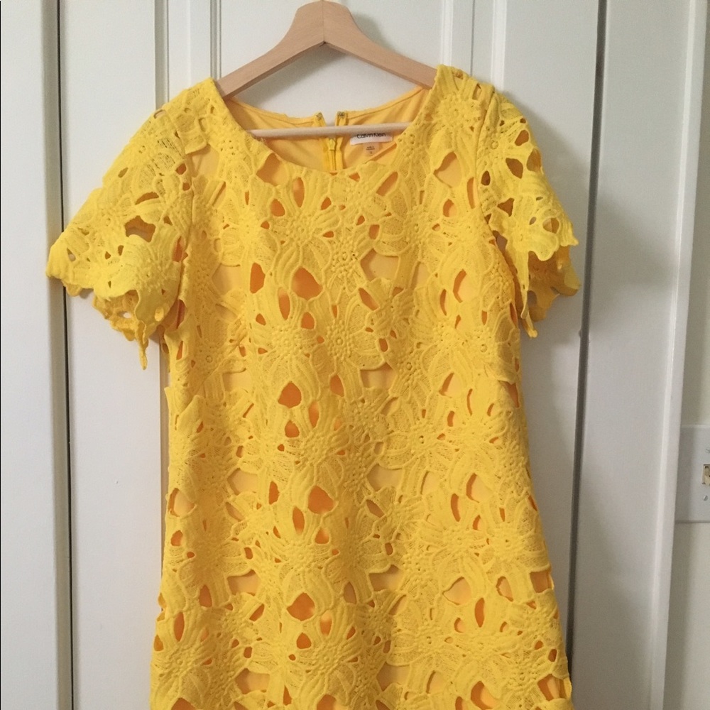 Calvin Klein Yellow Eyelet Dress