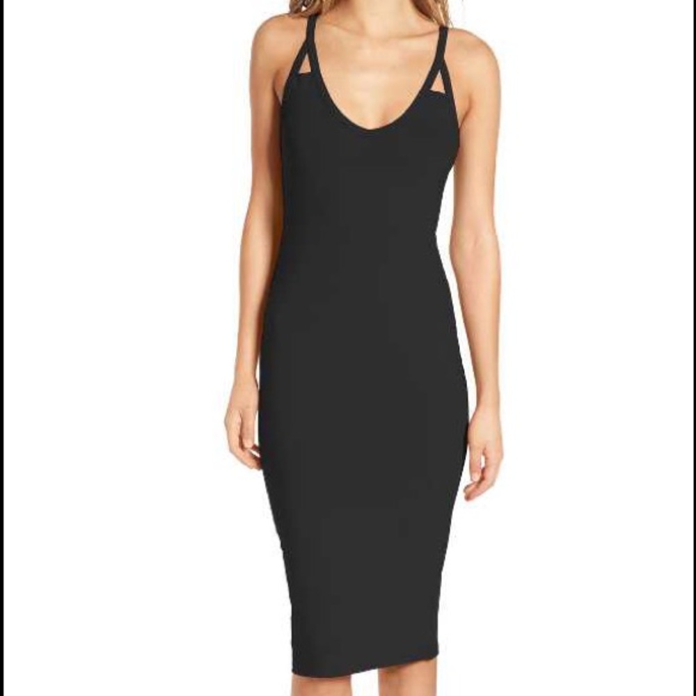 Leith Black Cutout Strap Bodycon Midi Dress