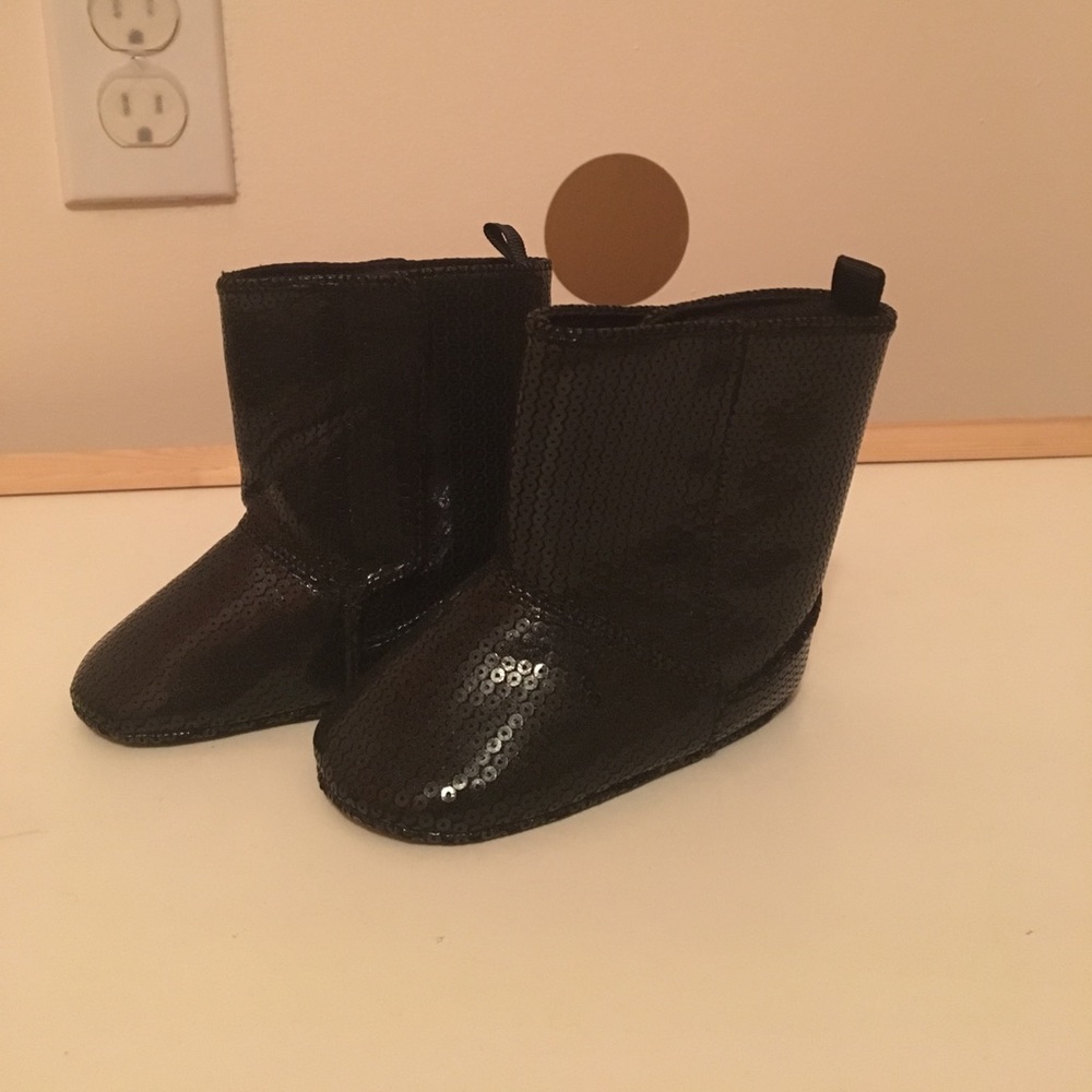 Baby Girl Black Sequin Boots