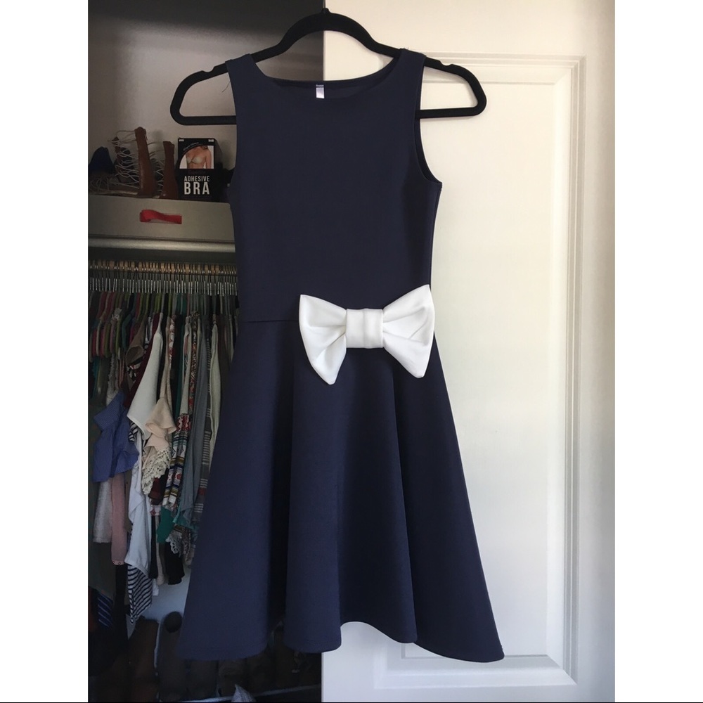 Navy Dress with white bow