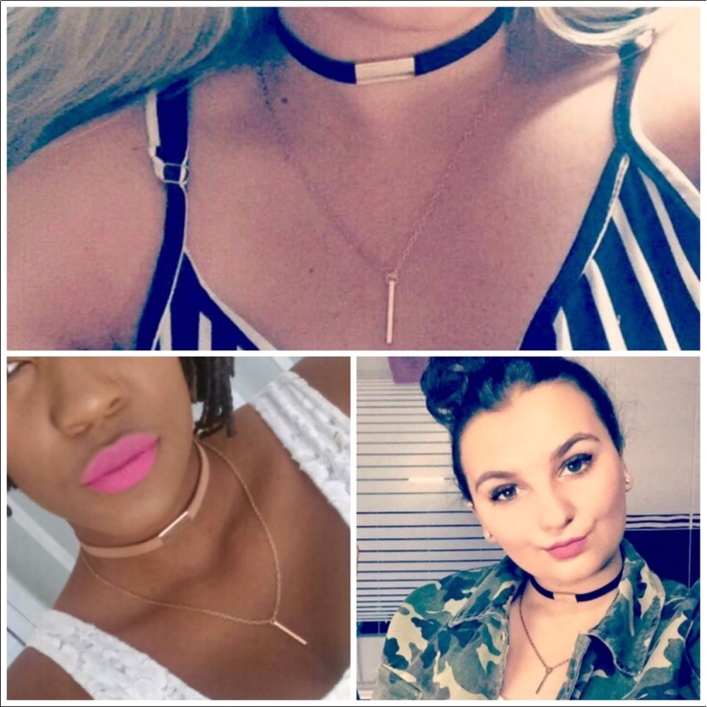 Velvet Choker Dangling Bar Pendant Chain Necklace