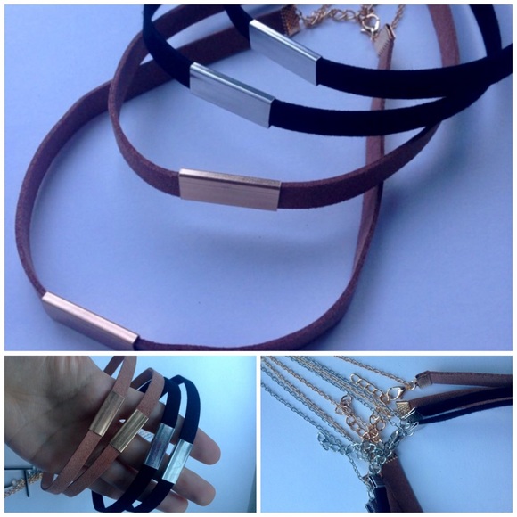 Velvet Choker Dangling Bar Pendant Chain Necklace - Picture 3 of 8