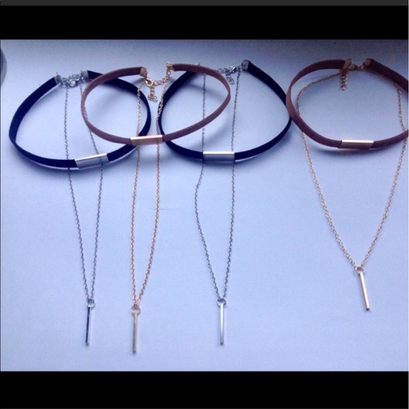 Velvet Choker Dangling Bar Pendant Chain Necklace - Picture 8 of 8