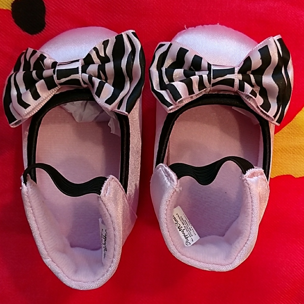 Infant Shoes Pink Zebra Mary Jane Bow Satinlike