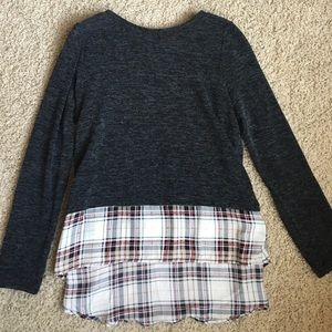 Gray sweater with sheer plaid bottom
