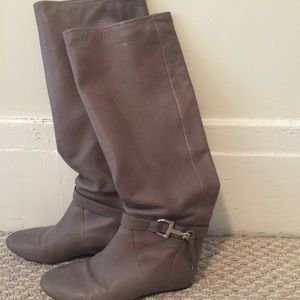 Ivanka trump leather knee high gray boots
