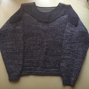 Knitted Gray & Black Sweater with Chiffon Neck